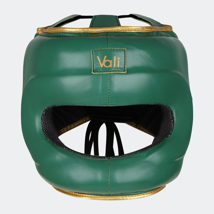 Lancer Leather Face Saver Headgear For Training Front Green | Vali