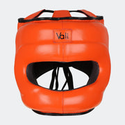 Lancer Leather Face Saver Headgear For Training Front Orange | Vali#color_orange