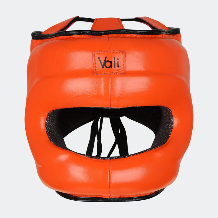 Lancer Leather Face Saver Headgear For Training Front Orange | Vali