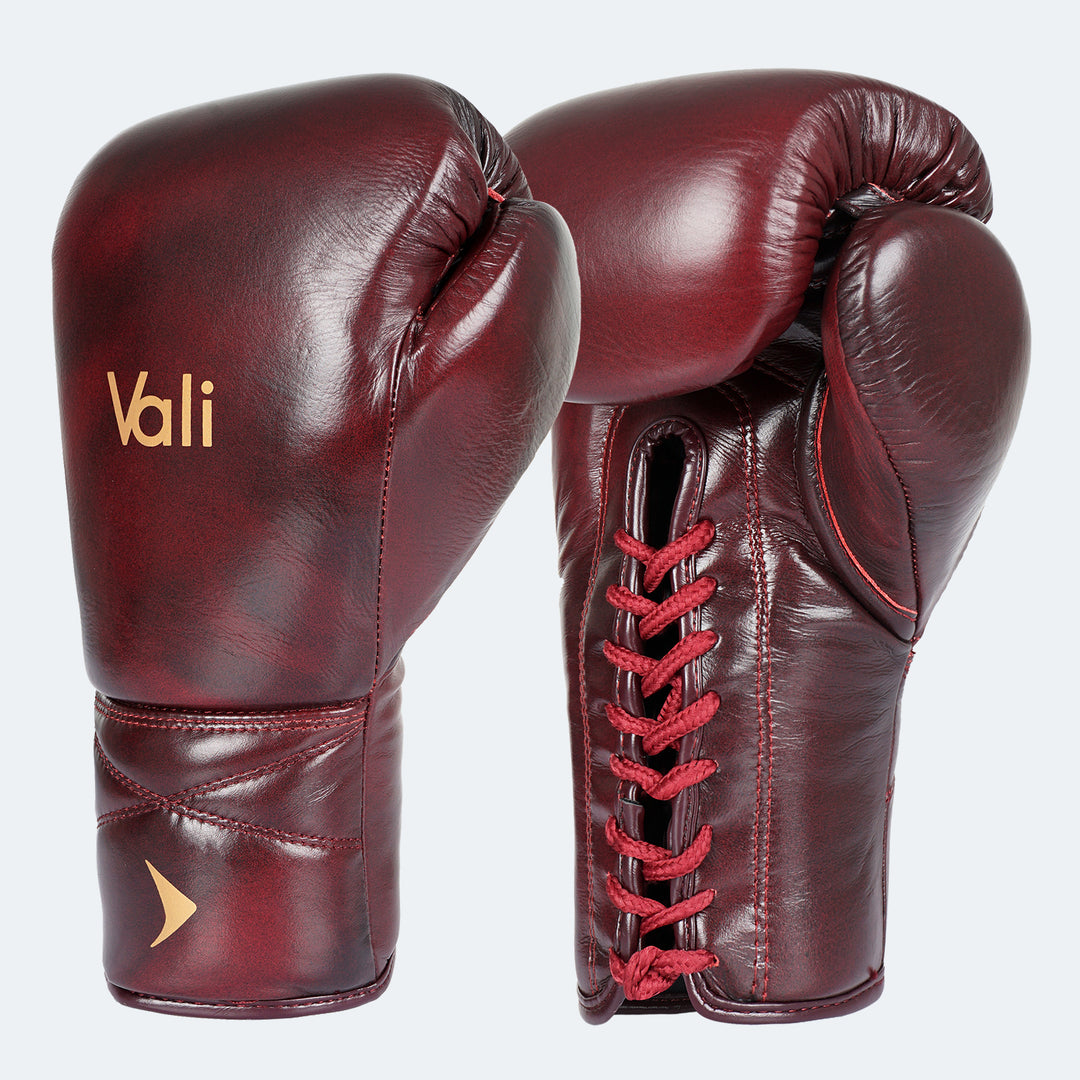 Lancer Leather Lace Up Boxing Gloves for Pros Vali 18oz Red