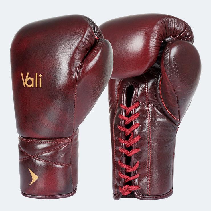 Lancer Leather Lace Up Boxing Gloves For Pros Red Cover | Vali