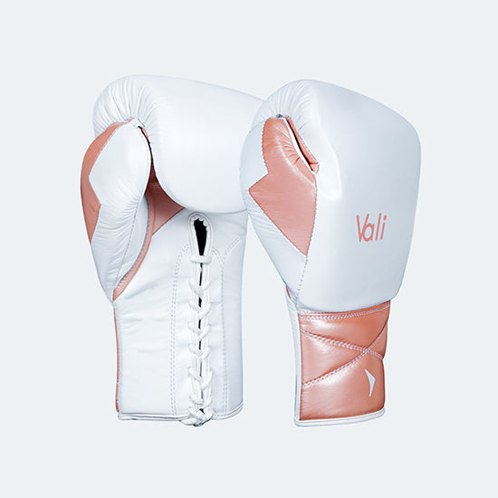 Lancer Leather Lace Up Boxing Gloves For Pros Rose Gold Cover | Vali