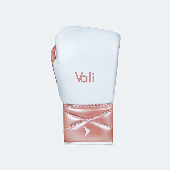 Lancer Leather Lace Up Boxing Gloves For Pros Rose Gold Front | Vali