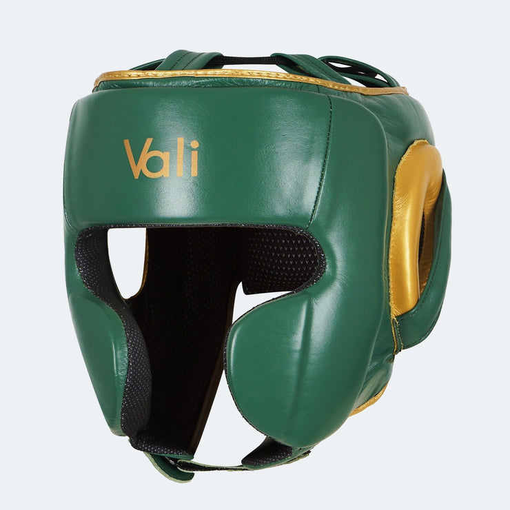 Lancer Leather Pro Boxing Headgear for Training Green Cover | Vali