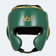 Lancer Leather Pro Boxing Headgear for Training Green Front | Vali#color_green