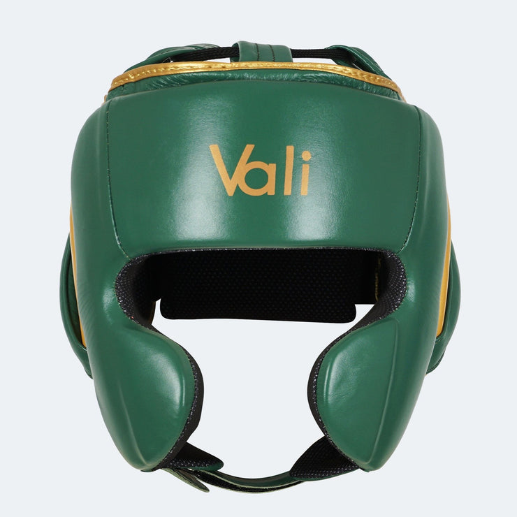 Lancer Leather Pro Boxing Headgear for Training Green Front | Vali