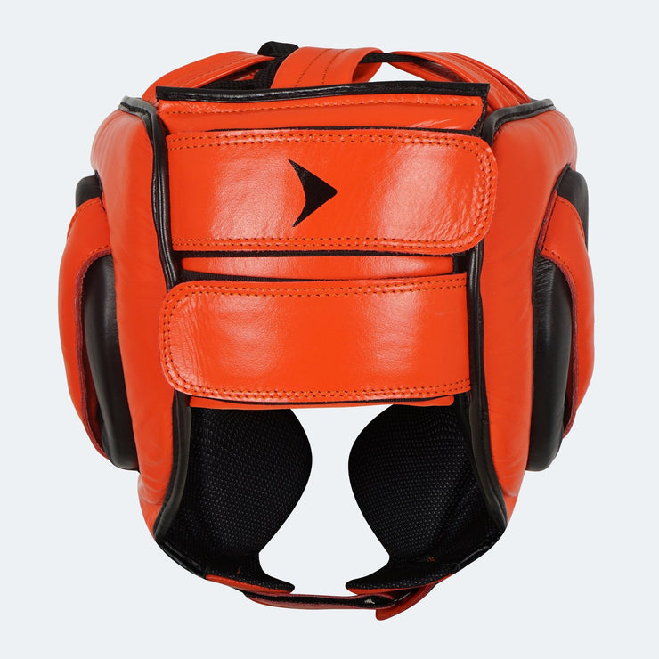 Lancer Leather Pro Boxing Headgear for Training Orange Back | Vali
