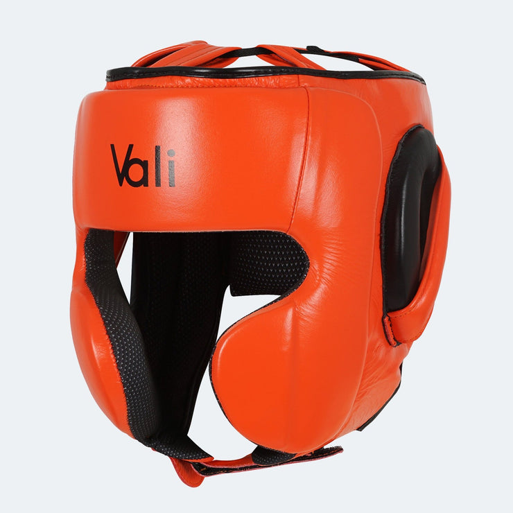 Lancer Leather Pro Boxing Headgear for Training Orange Cover | Vali