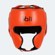 Lancer Leather Pro Boxing Headgear for Training Orange Front | Vali#color_orange