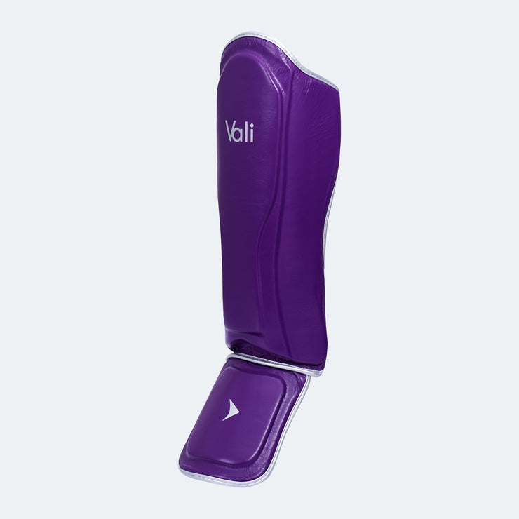 Lancer Leather Shin Guards Instep For Muay Thai Purple Front | Vali