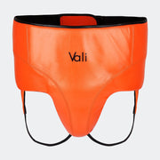 Lancer No-Foul Groin Protector In Leather Orange Front | Vali#color_orange