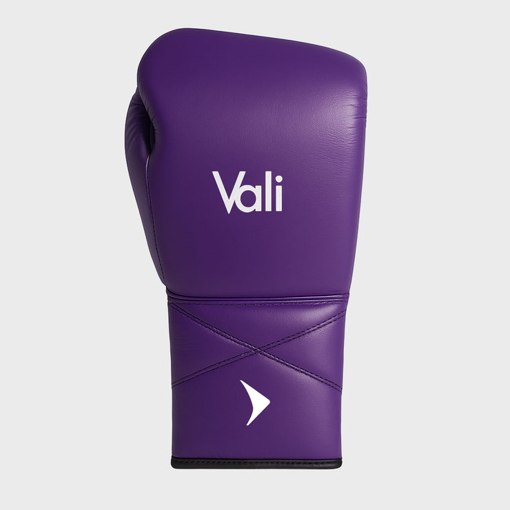 Lancer Leather Lace-Up Boxing Gloves For Pros Purple Front | Vali
