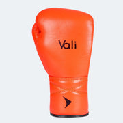 Lancer Leather Lace Up Boxing Gloves For Pros Orange Front | Vali#color_orange
