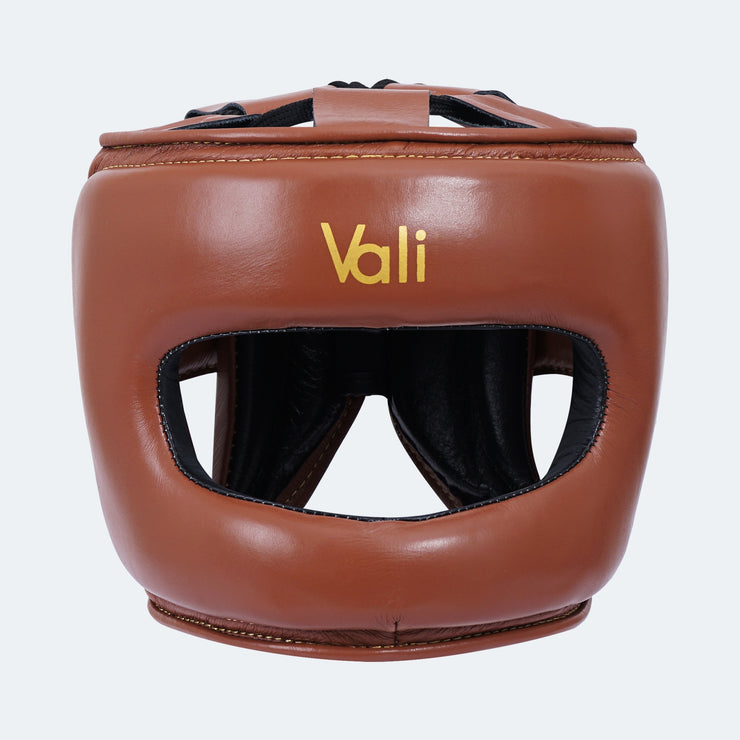 Sian Leather Face Saver Headgear For Training Brown Front | Vali
