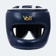 Sian Leather Face Saver Headgear For Training Navy Front | Vali#color_navy