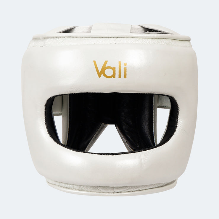 Sian Leather Face Saver Headgear For Training White Front | Vali