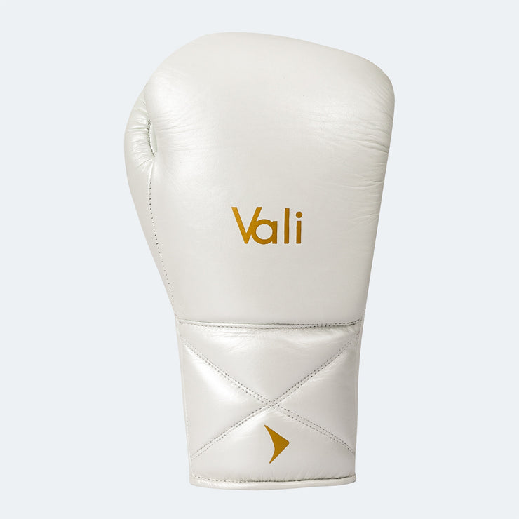 Sian Leather Lace Up Boxing Gloves For Pros Front White | Vali