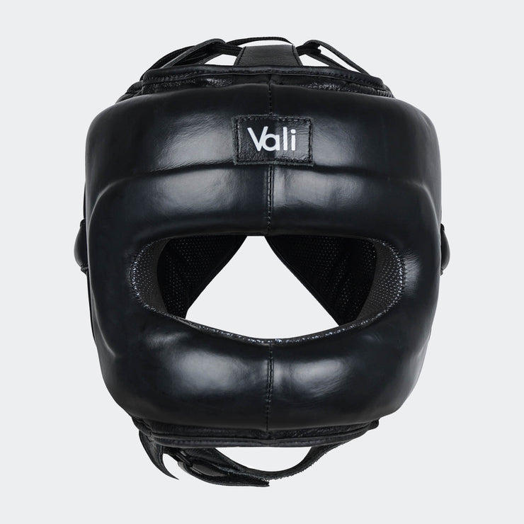 Lancer Leather Face Saver Headgear For Training Front Black | Vali