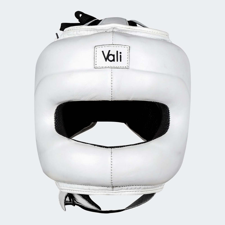 Lancer Leather Face Saver Headgear For Training Front White | Vali