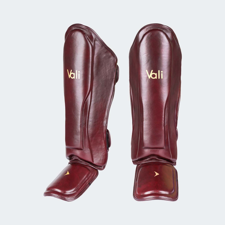 Lancer Leather Shin Guards Instep For Muay Thai Red Cover | Vali#color_oxblood-red