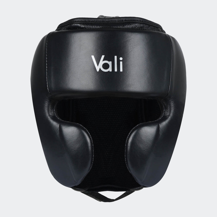 Lancer Leather Pro Boxing Headgear for Training Black Front | Vali
