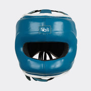 Lancer Leather Face Saver Headgear For Training Front Cyan Blue | Vali#color_cyan-blue