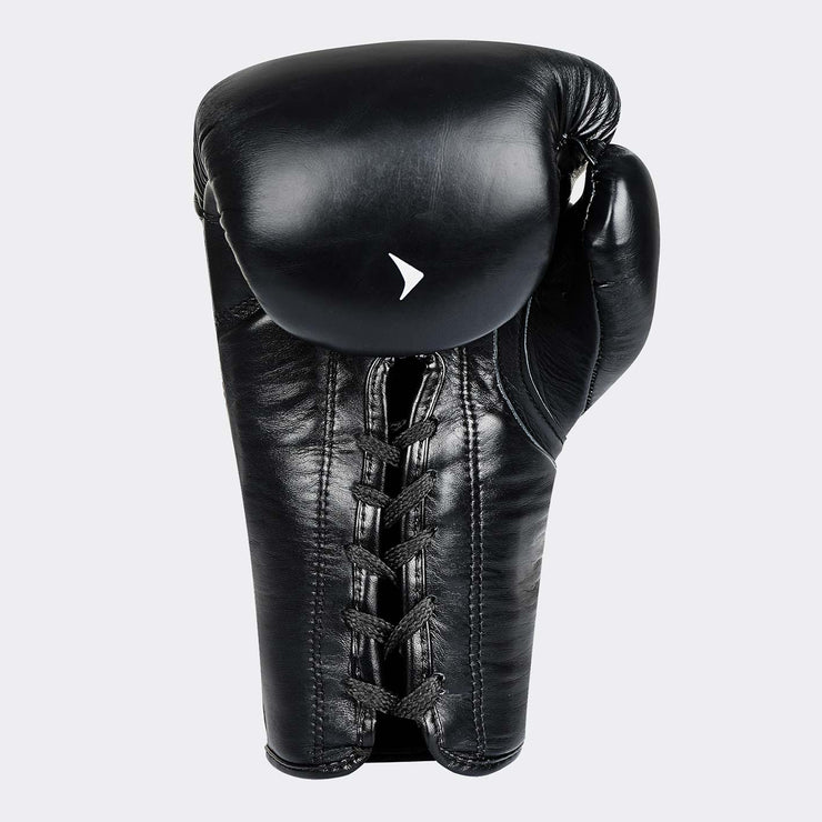Lancer Leather Lace Up Boxing Gloves For Pros Black Back | Vali