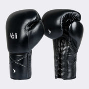 Lancer Leather Lace Up Boxing Gloves For Pros Black Cover | Vali#color_black