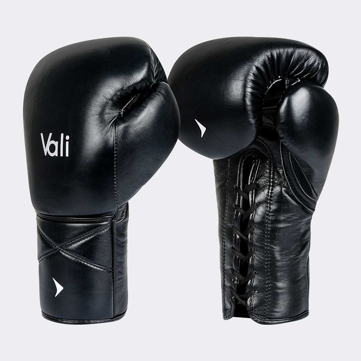 Lancer Leather Lace Up Boxing Gloves For Pros Black Cover | Vali
