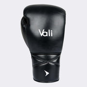 Lancer Leather Lace Up Boxing Gloves For Pros Black Front | Vali#color_black