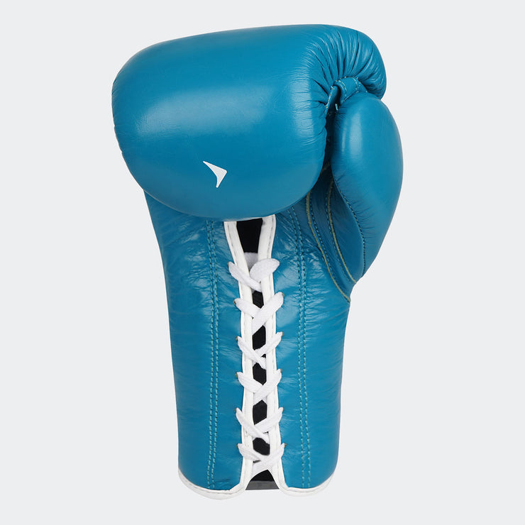 Lancer Leather Lace Up Boxing Gloves For Pros Cyan Blue Back | Vali
