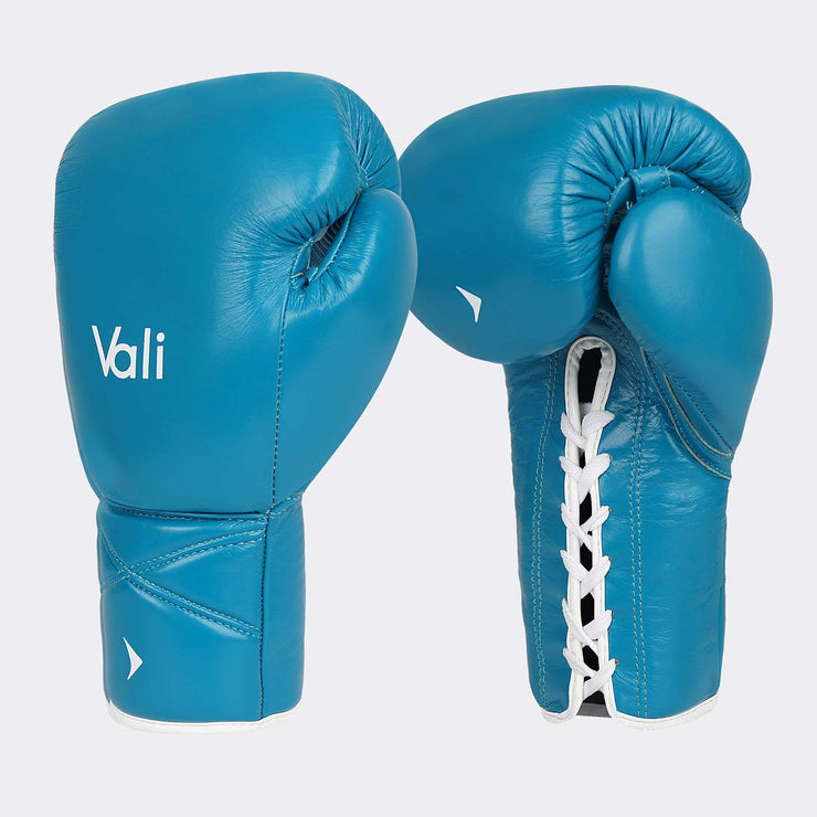 Lancer Leather Lace Up Boxing Gloves For Pros Cyan Blue Cover | Vali