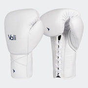 Lancer Leather Lace Up Boxing Gloves For Pros White Cover | Vali#color_white