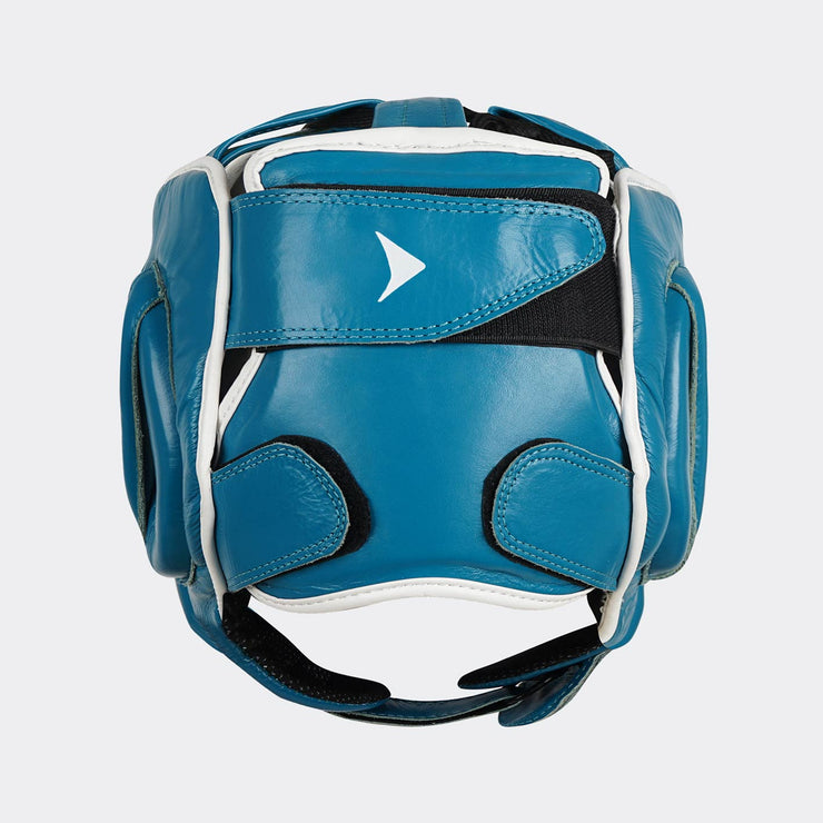 Lancer Leather Pro Boxing Headgear for Training Cyan Blue Back | Vali