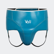 Lancer No-Foul Groin Protector In Leather Cyan Blue Front | Vali#color_cyan-blue