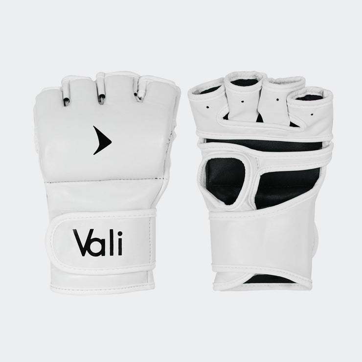 vali mma fight gloves Pro training sparring curved thumbless gloves white