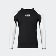 vali mma rash guard compression rashie for no gi ranked bjj jiu jitsu long sleeve black white#color_white